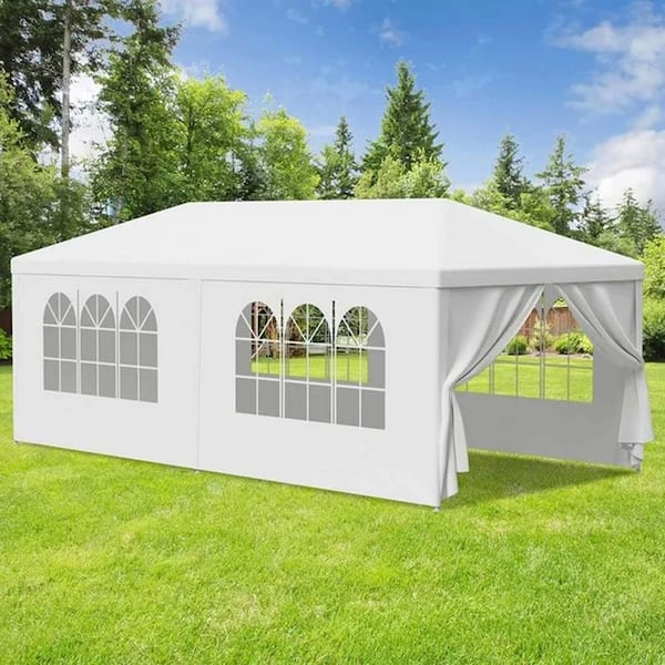 10 ft. x 20 ft. White Outdoor Garden Gazebo Wedding Party Tent Canopy Marquee with 6-Removable Sidewalls