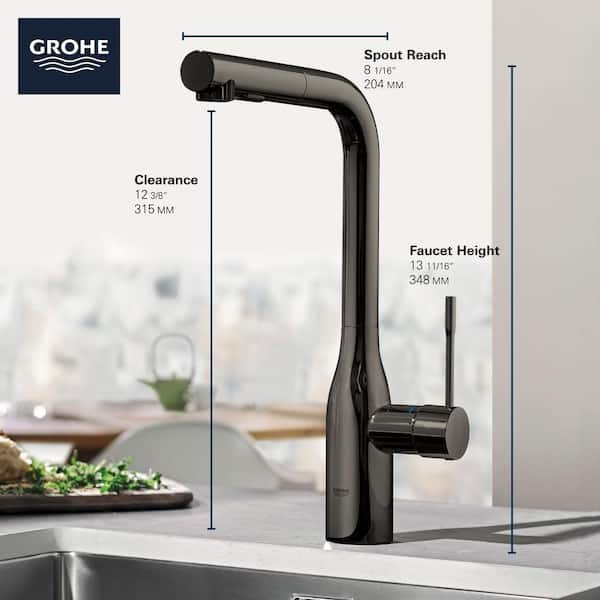 Bewustzijn passie gegevens GROHE Essence Single-Handle Pull-Out Sprayer Kitchen Faucet with Dual Spray  in Hard Graphite 30271A00 - The Home Depot