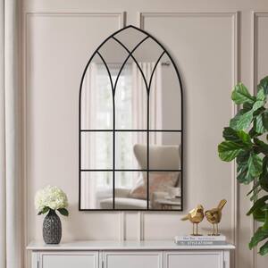 Large Arched Black Windowpane Classic Accent Mirror (43 in. H x 24 in. W)