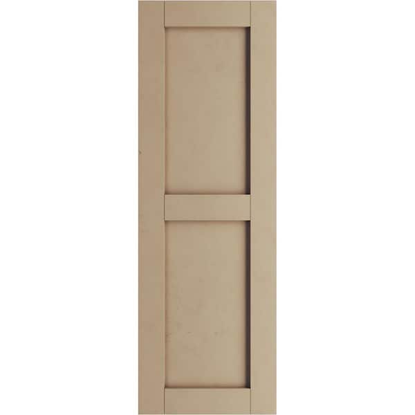 Ekena Millwork 12 in. x 24 in. Timberthane Flat Panel Polyurethane 2-Equal Panel Smooth Faux Wood Shutters Pair