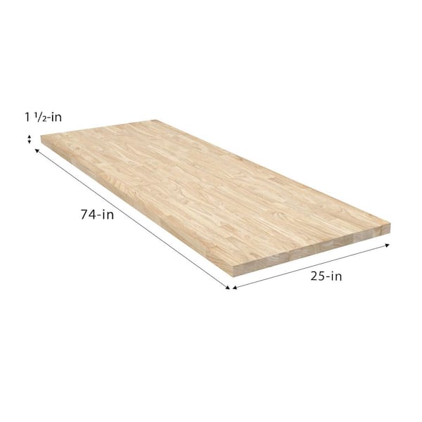 6 ft. L x 25 in. D Unfinished Hevea Solid Wood Butcher Block Countertop With Square Edge