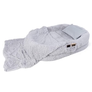 Grey 68 in. x 46 in. x 10 in. Twin Human Dog Bed Daybed Orthopedic Dog Bed w/Soft Blanket