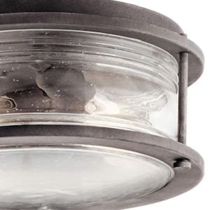 Ashland Bay 2-Light Weathered Zinc Outdoor Porch Ceiling Flush Mount Light with Clear Seeded Ribbed Glass (1-Pack)
