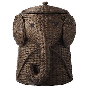 Elephant Brown Woven Basket with Lid (16" W)