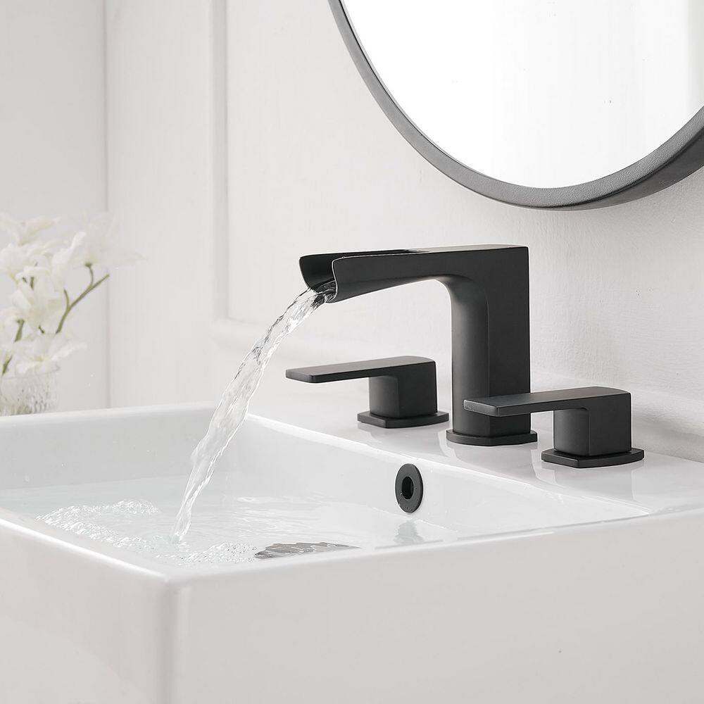 Matte Black Stainless Steel Waterfall Double-Handle Faucet Set
