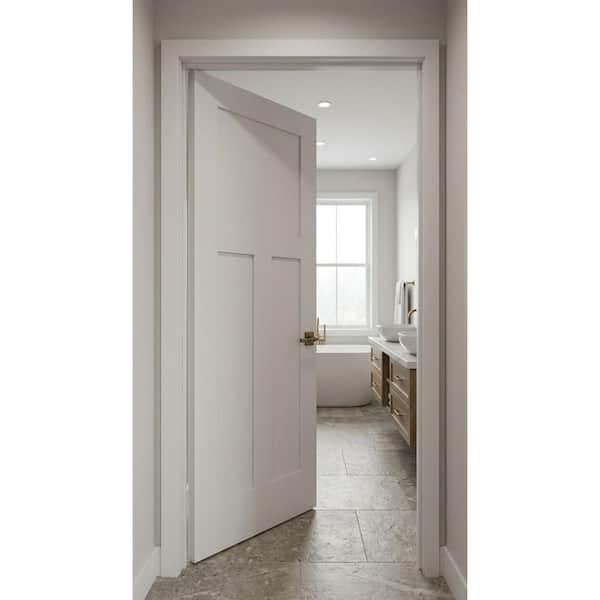 Krosswood Doors 28 in. x 80 in. Craftsman Shaker Primed 3-Panel