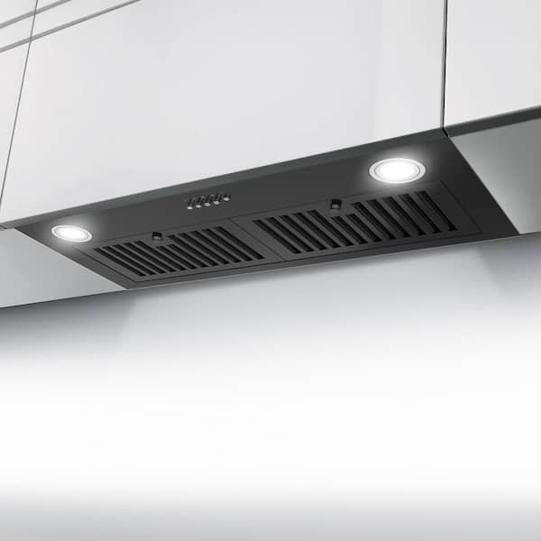 30 in. 319 CFM Convertible Insert Range Hood with Carbon Filters, LED Light and Push Button Controls in Black