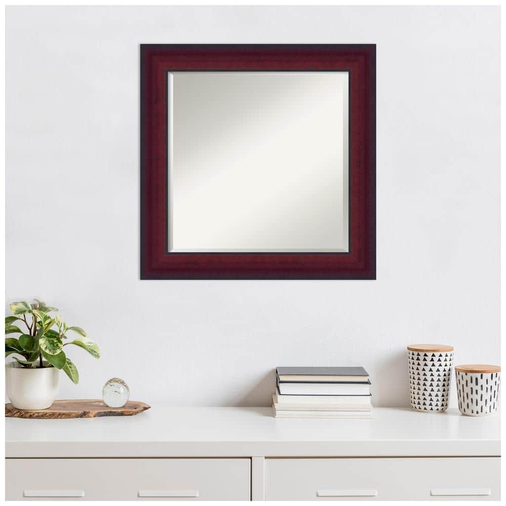 Canterbury Cherry 25" Square Wood Framed Wall Mirror