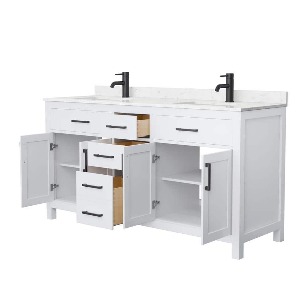Beckett Elegant 66'' White Double Freestanding Bathroom Vanity with Marble Top