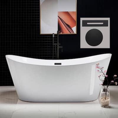Plana 71 in. Acrylic FlatBottom Double Slipper Bathtub with Matte Black Overflow and Drain Included in White