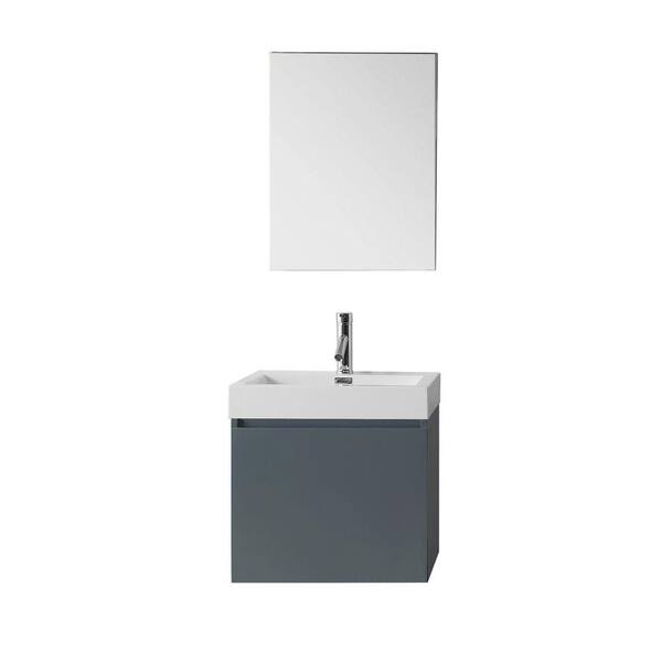 Virtu USA Zuri 24 in. W Bath Vanity in Gray with Polymarble Vanity Top in White Polymarble with Square Basin and Mirror and Faucet