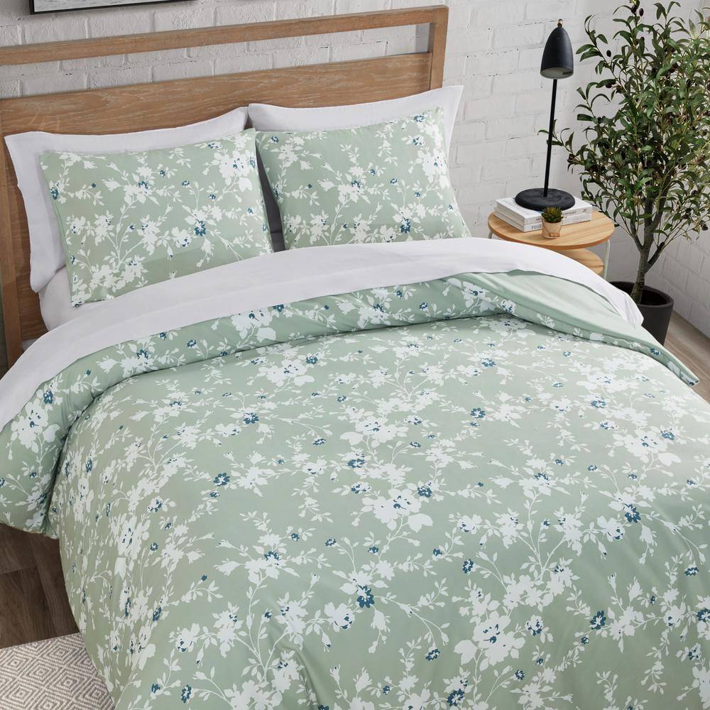 Full Blue Reversible Microfiber Comforter Set with Piped Edges
