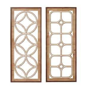 39 in. x 6 in. Brown Wood Traditional Geometric Wall Decor ( Set of 2)