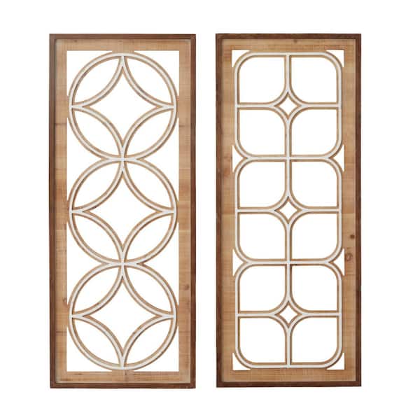 Litton Lane 39 in. x 6 in. Brown Wood Traditional Geometric Wall Decor ( Set of 2)