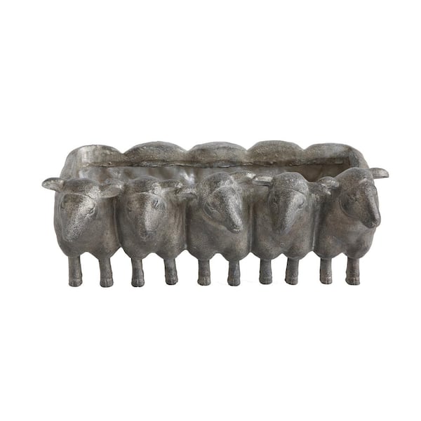Storied Home 13 in. L x 7.25 in. W x 5.5 in. H Distressed Finish Resin Sheep Decorative Pots