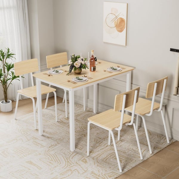 5-Piece Dining Set with 4 Chairs, 43" Kitchen Table, Metal Frame & MDF, Small Space, Easy to Clean