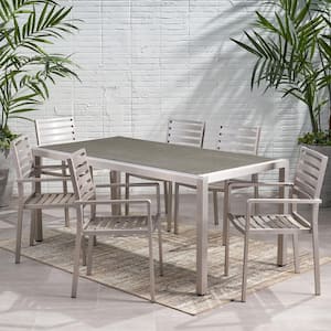 Cape Coral 30.25 in. Silver 7-Piece Metal Rectangular Patio Outdoor Dining Set