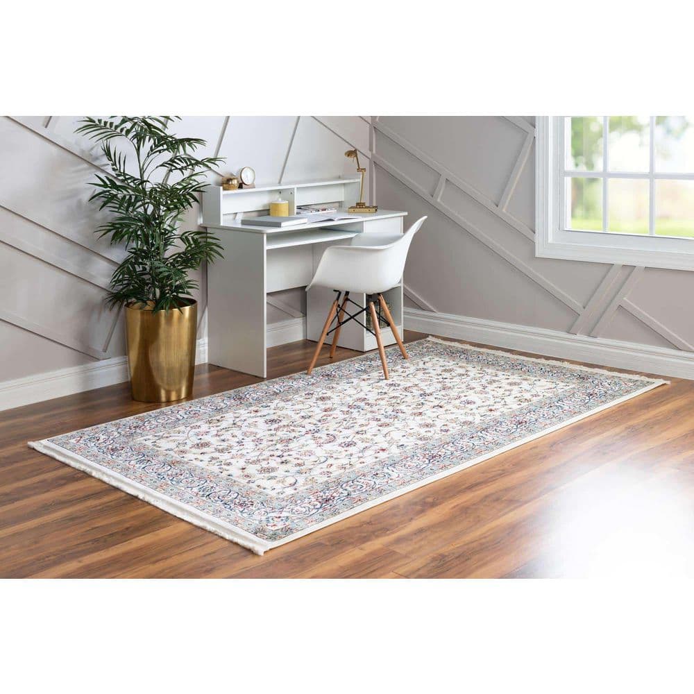 Ivory Floral Motif Synthetic 8' x 10' Area Rug