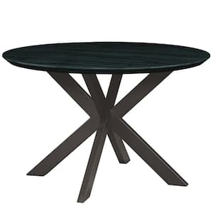 Ravenna 47 in. Modern Round Wood Dining Table with Metal x-Shaped Legs in Ebony