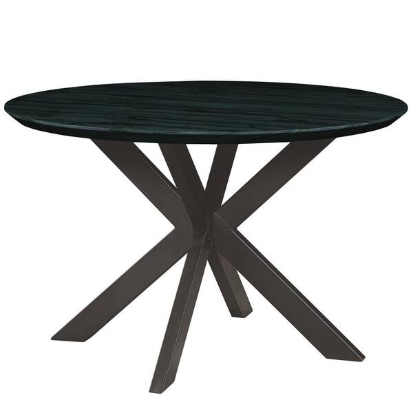 Leisuremod Ravenna 47 in. Modern Round Wood Dining Table with Metal x-Shaped Legs in Ebony