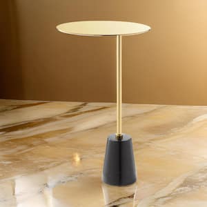 12 in. Black and Gold Round Marble End Table with Cone Base