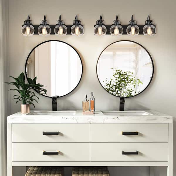 32 in. 4-Light Classic Black Bathroom Vanity Light with Clear Glass Shade