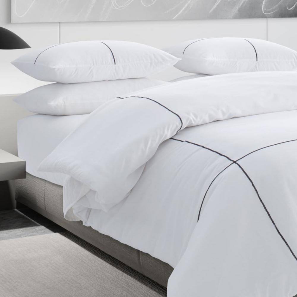 Queen White Cotton Embroidered Duvet Cover Set