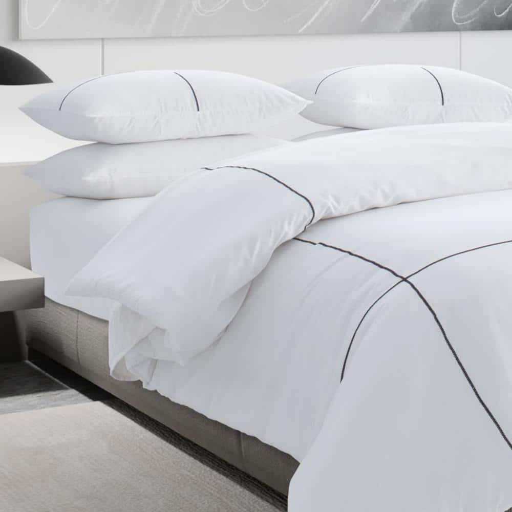 King White Cotton Embroidered Duvet Cover Set