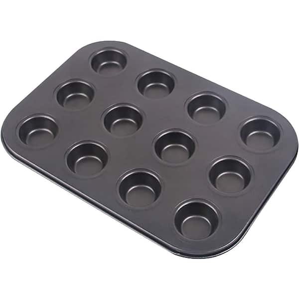12-Cup Carbon Steel Non Stick Muffin Pan Mini Round Cupcake Tray for Baking Muffin Cake Bread Doughnut 1-Pack