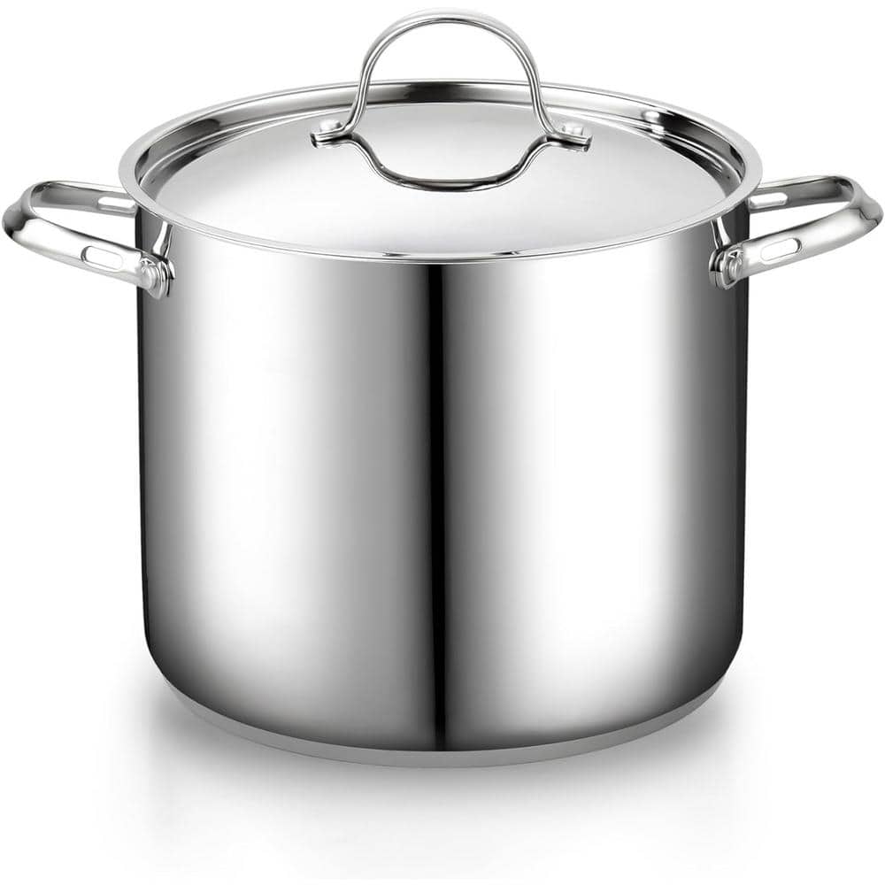 12-Quart Silver Stainless Steel Stockpot with Lid