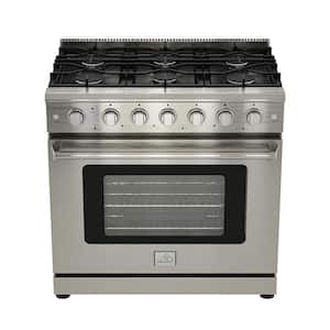 36 in. 6.0 cu. ft. Freestanding Single Oven Gas Range in. Stainless Steel with Convection Fan and 6 Burner