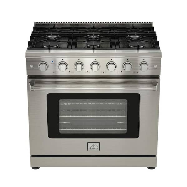 CASAINC 36 in. 6.0 cu. ft. Freestanding Single Oven Gas Range in. Stainless Steel with Convection Fan and 6 Burner