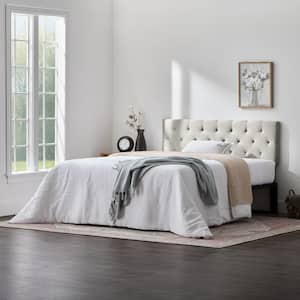 Kaylee Adjustable Ivory Queen Upholstered Low Profile Headboard with Diamond Tufting