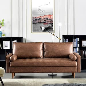 70 in. Square Arm 2-Seater Sofa in Dark Brown