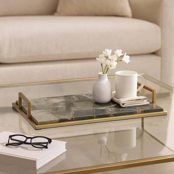 Liv & Skye Green 23 in. Rectangle Agate Decorative Tray HD19342-02