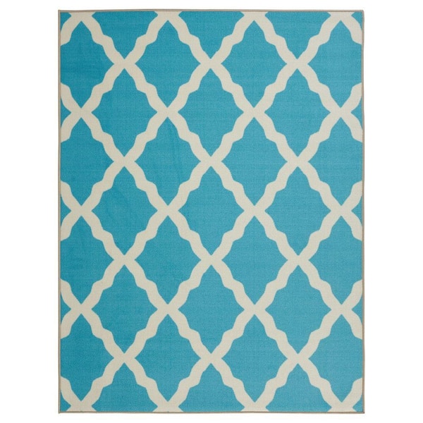 Ottomanson Glamour Collection Non-Slip Rubberback Moroccan Trellis Design 5x7 Indoor Area Rug, 5 ft. x 6 ft. 6 in., Blue