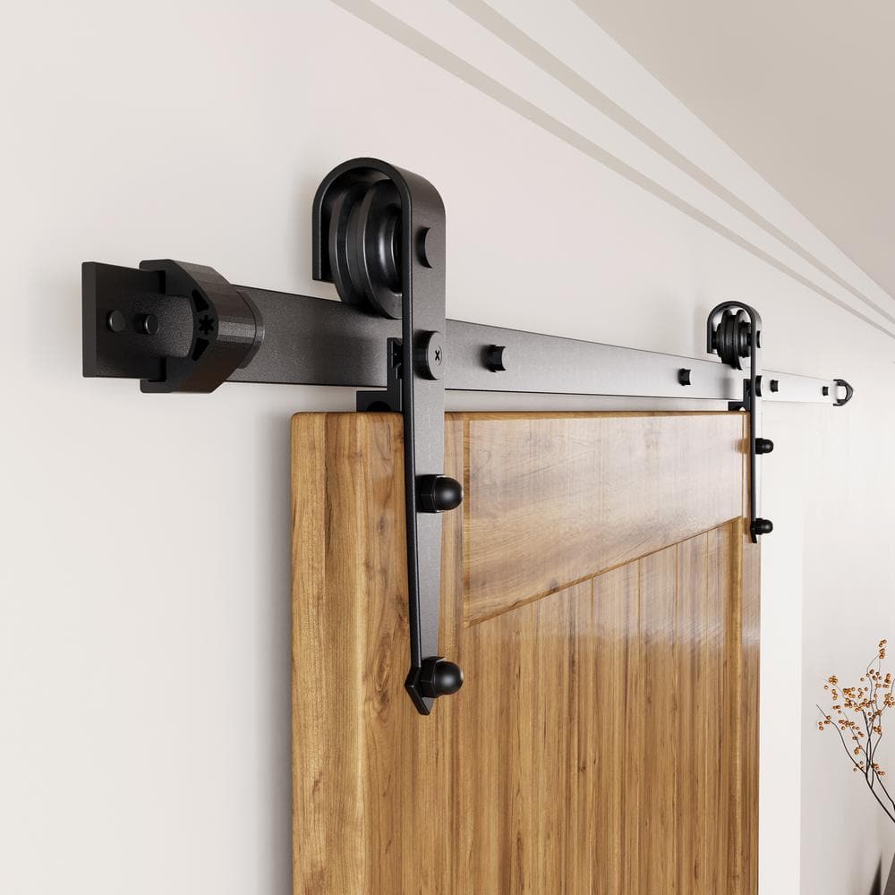 Black Rustic Sliding Barn Door Hardware Kit with Arrow Design Roller