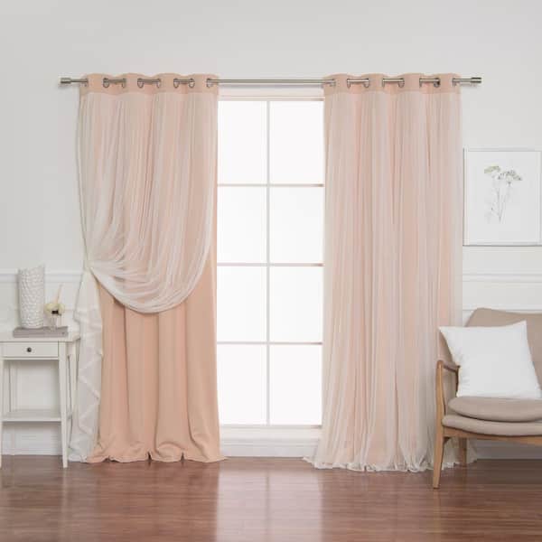 Best Home Fashion Indie Pink Marry Me Lace Solid 52 in. W x 96 in. L Grommet Blackout Curtain (Set of 2)