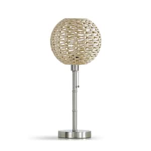Kyoto 26 in. Brushed Nickel Metal Table Lamp with Rattan Shade