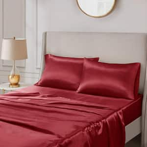 Satin 2-Piece Red Microfiber King Luxury 2 PC Pillowcases