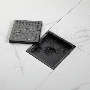 6 in. Square Stainless Steel Shower Floor Drain with Flange,Removable Pattern Grate and Food-Grade, Oil-Rubbed Bronze