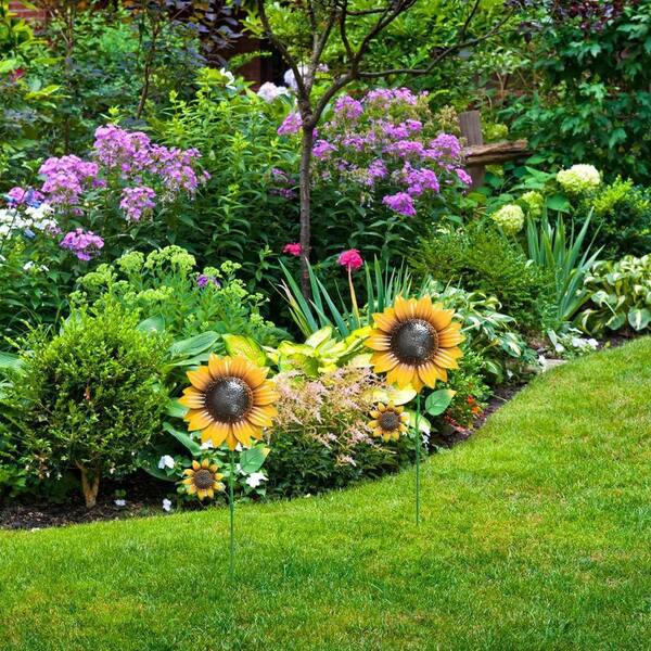 Justincity 22.4 Inch Yellow Metal Sunflower Garden Stakes Outdoor