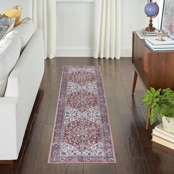 Machine Washable Series 1 Brick Ivory 2 ft. x 8 ft. Distressed Traditional Runner Area Rug