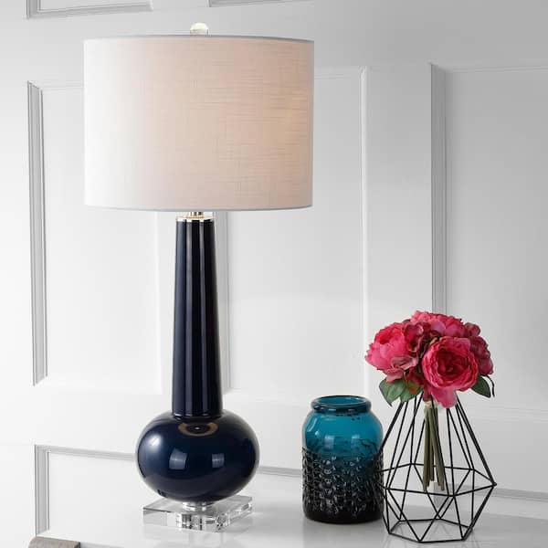JONATHAN Y Hope 31 in. Navy with Crystal Base Glass Table Lamp