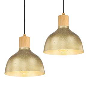 60 -Watt 1-Light Gold Dome Shaded Pendant Light with Metal Shade Hanging Lights for Dining Room Bedroom (2-Pack)