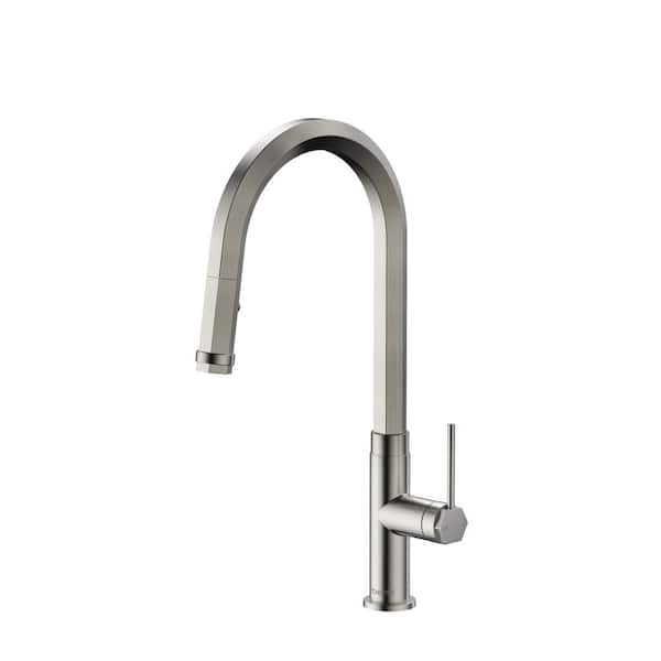 FLG Single Handle Pull Down Sprayer Kitchen Faucet with Pull Out Spray Wand Brass Kitchen Sink Faucets in Brushed Nickel