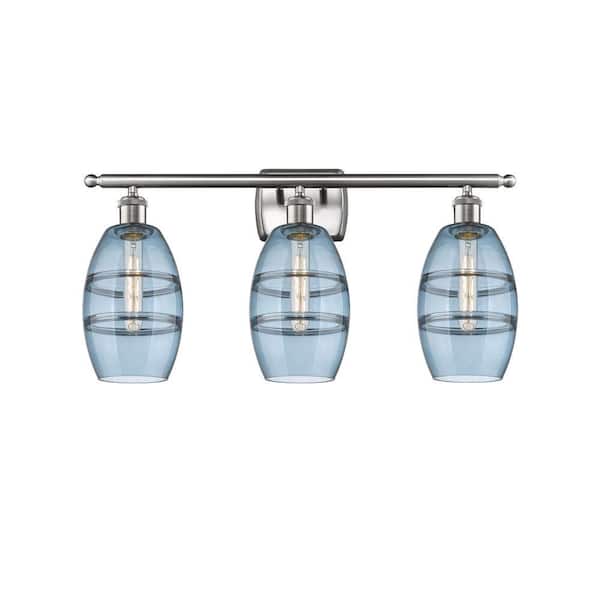 Vaz 25.88 in. 3-Light Brushed Satin Nickel Vanity Light with Glass Shade