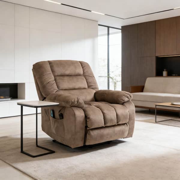 Camel Large Size Velvet Electric Power Lift Recliner Chair with 8-Point Massage and Lumbar Heating