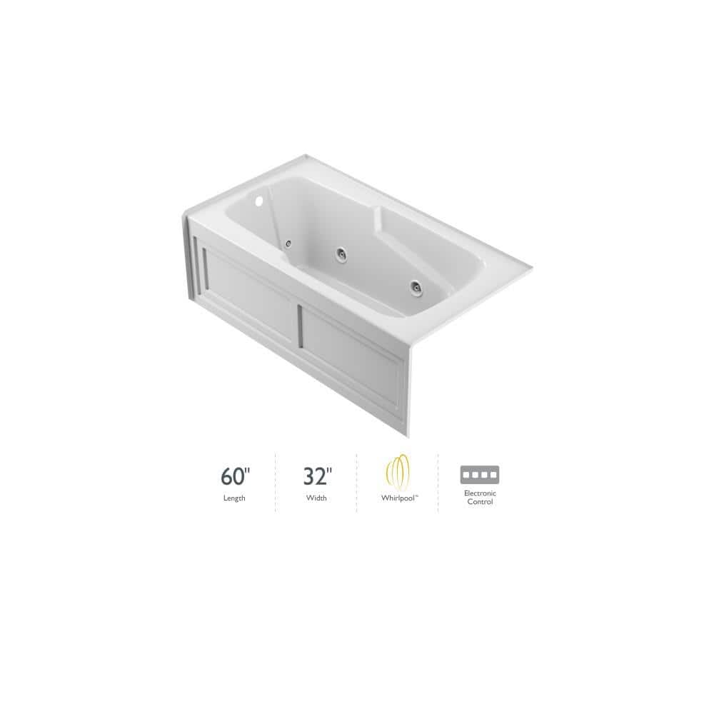 Cetra 60" White Acrylic Alcove Whirlpool Bathtub with Jets