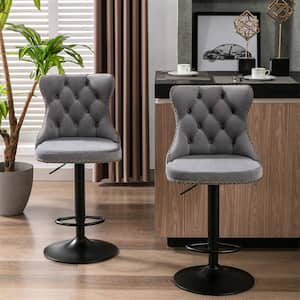 45.6 in. Gray High Back Metal Frame Adjustable Cushioned Bar Stool (Set of 2)